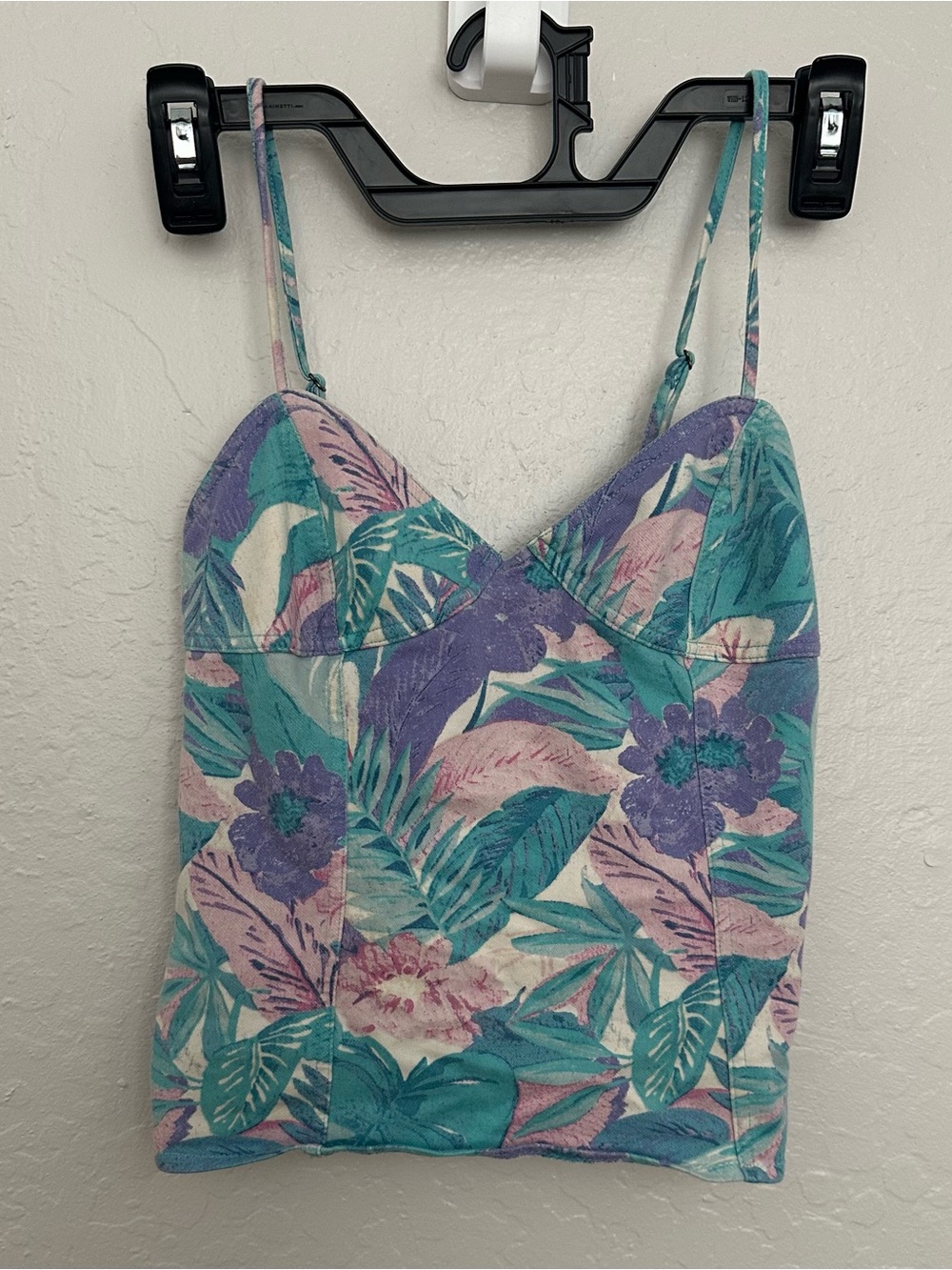 Forever 21 Floral Corset Cami Tank Top Teal Purple Size XS Tropical Summer